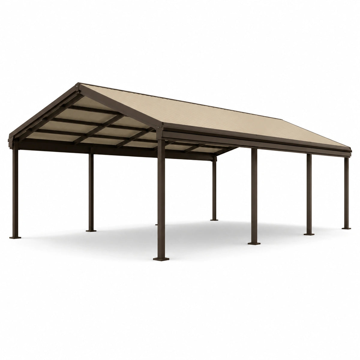 Doppel-Carport mit Satteldach 600x400 cm Aluminium Polycarbonat Braun/Beige