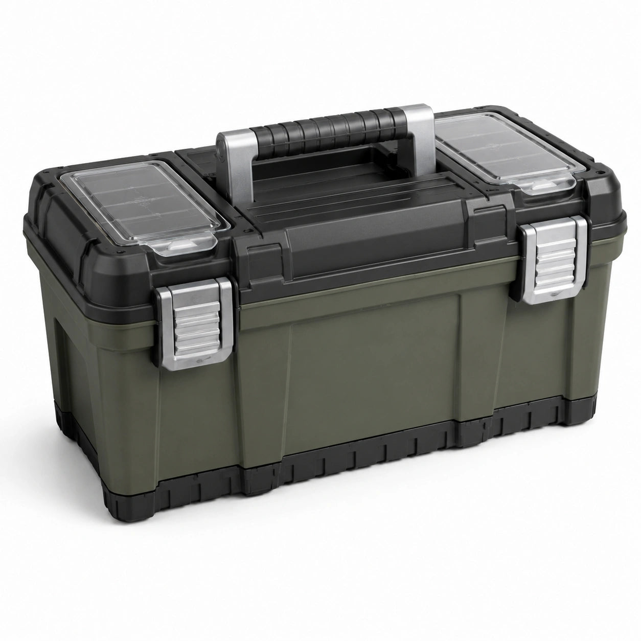 Werkzeugkiste mit Griff 55x27x28cm aus Polypropylen in Schwarz/Olivgrün