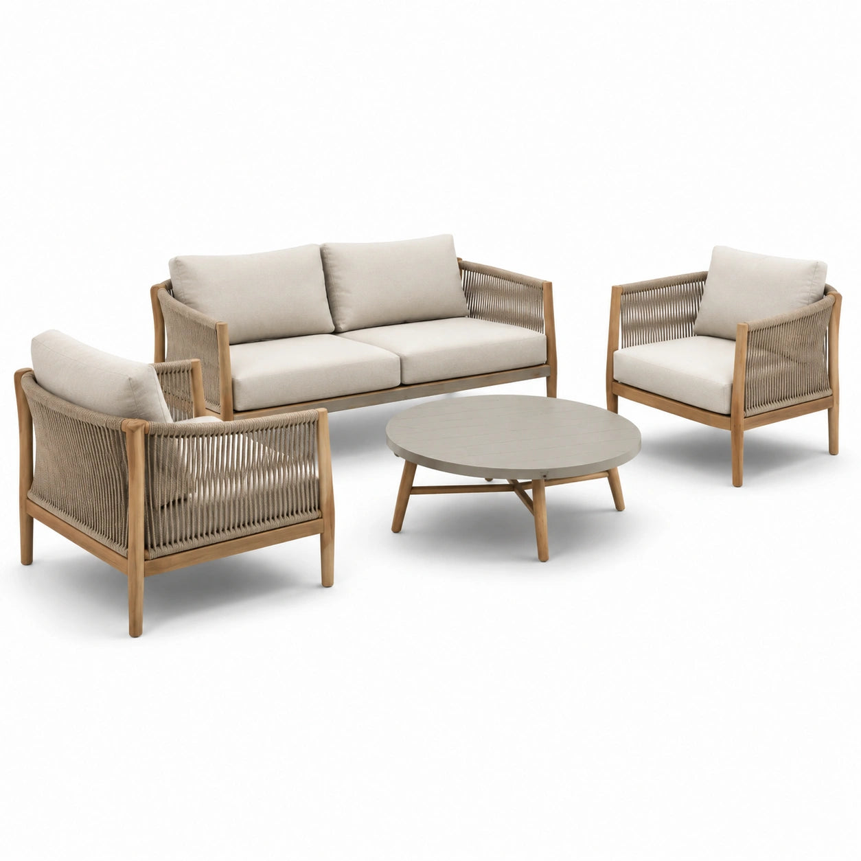 Gartenlounge-Set 4-teilig Teakholz Polyesterseil Beige