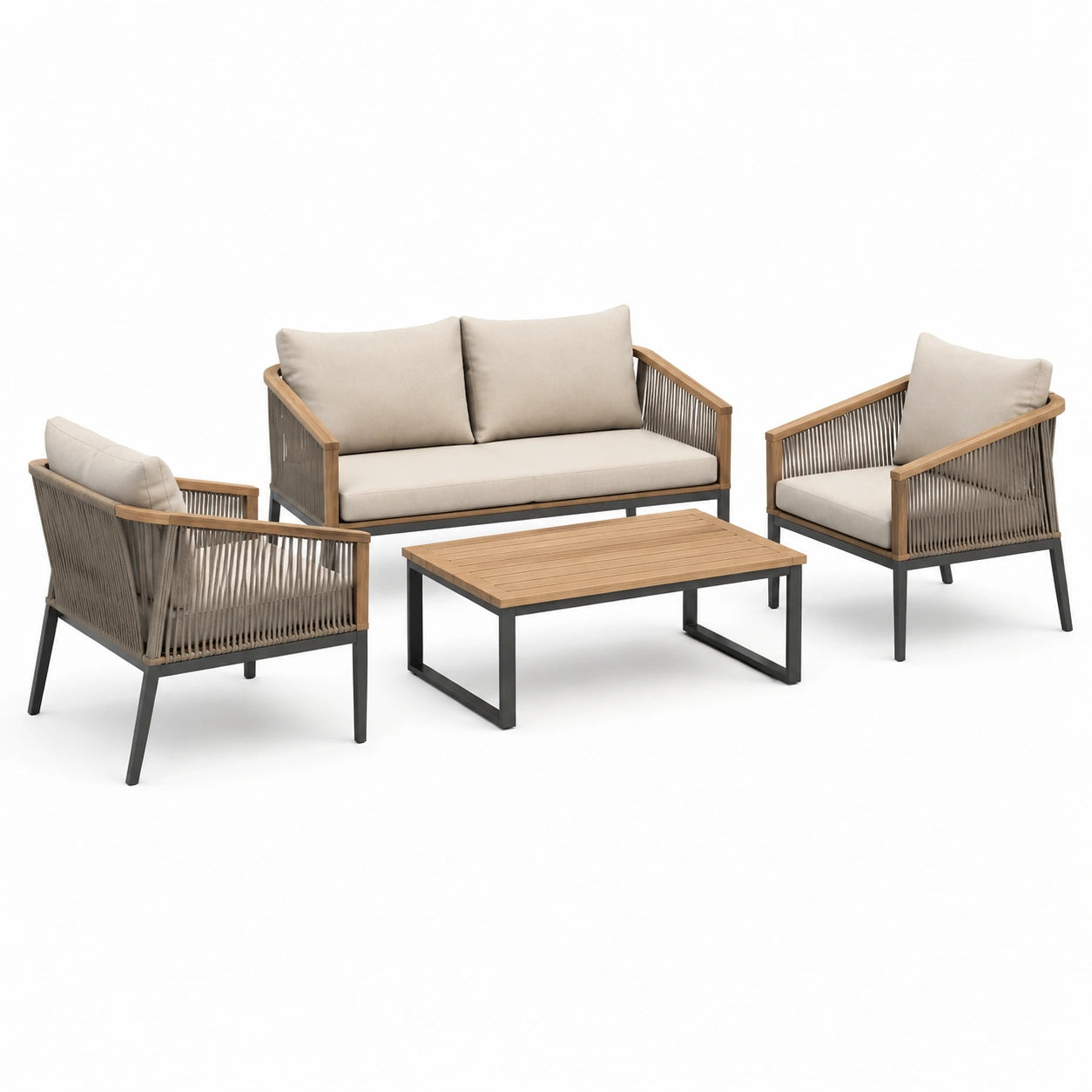 Gartenmöbel Set aus Teakholz mit Aluminiumrahmen Beige