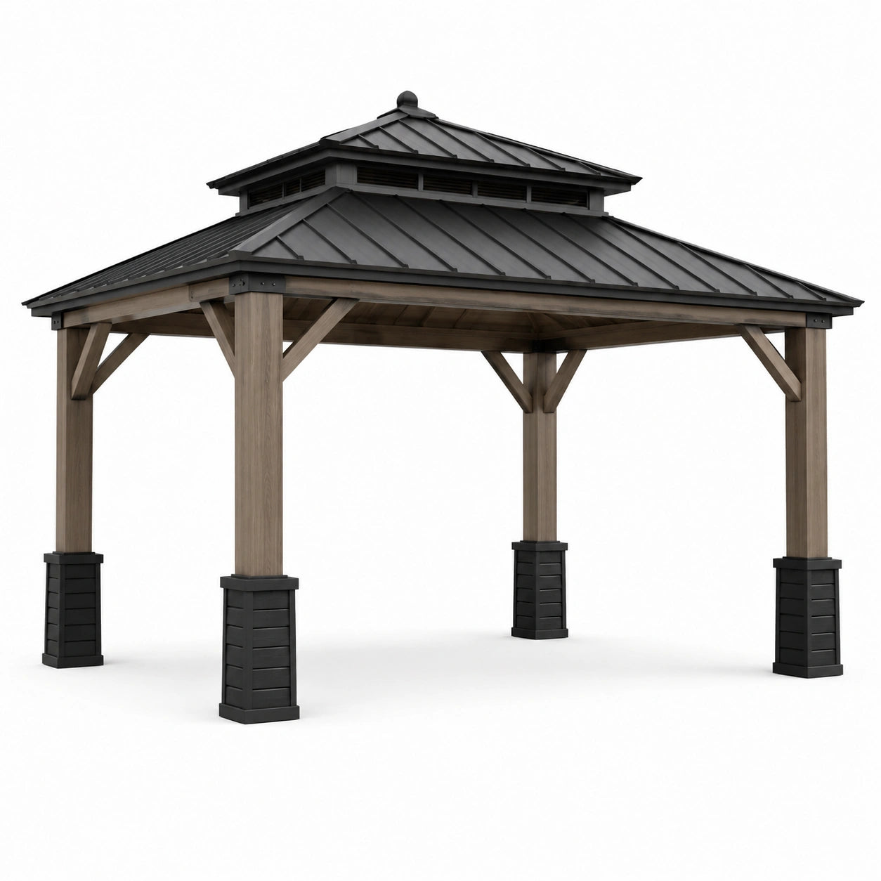 Pavillon Rechteckig Holzoptik Aluminium Stahl Schwarz