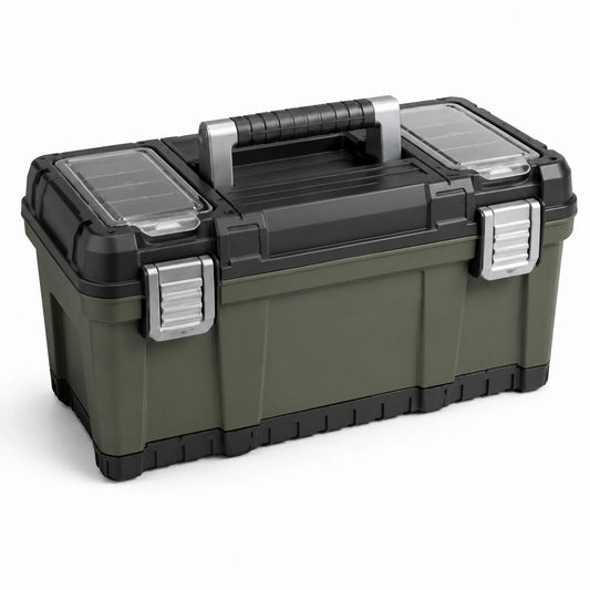 Werkzeugkiste mit Griff 55x27x28cm aus Polypropylen in Schwarz/Olivgrün