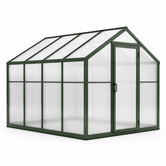 Aluminium-Gewächshaus mit Polycarbonatplatten 250cm x 190cm x 195cm grün