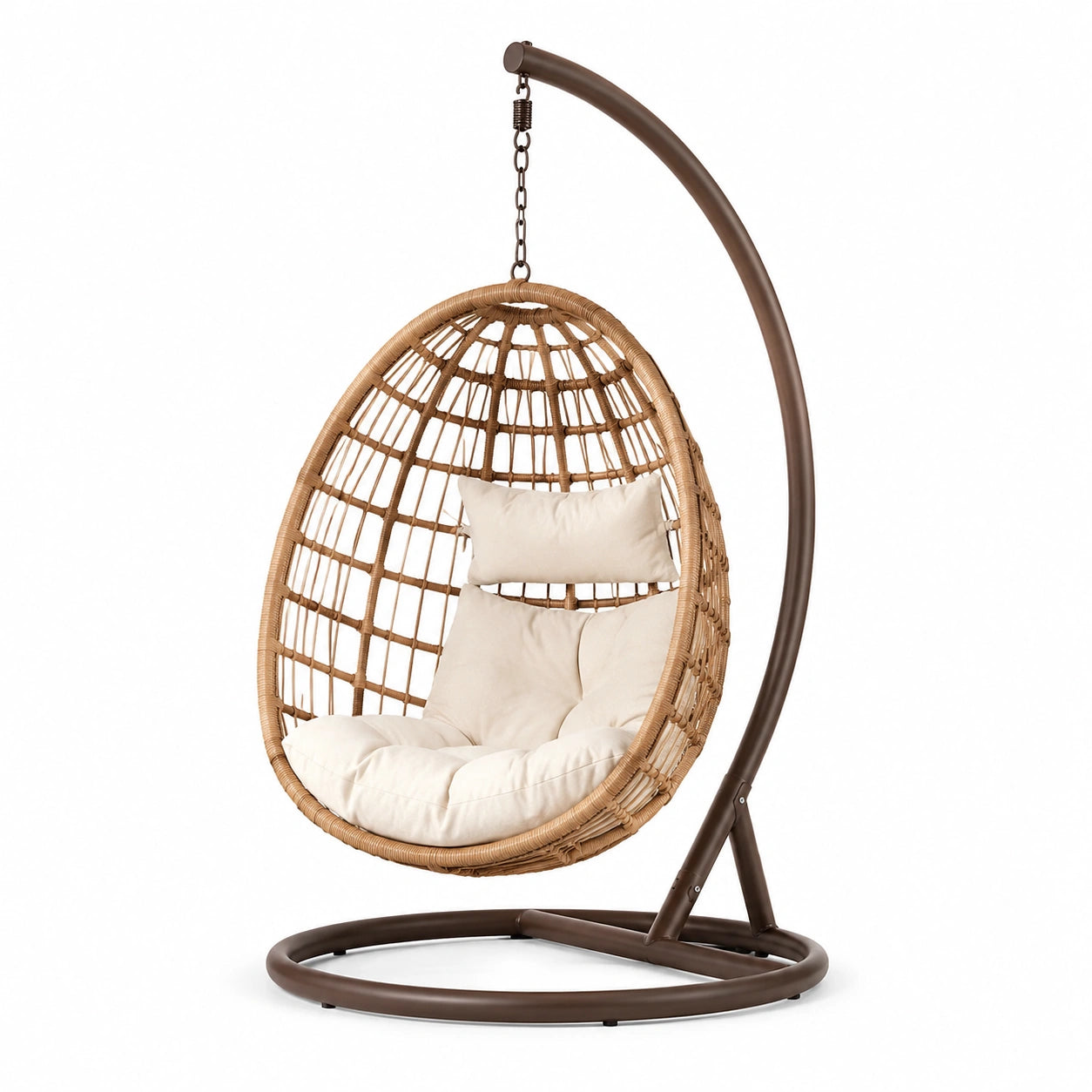 Rattan-Hängesessel mit Stahlrahmen und Polster Creme 195 cm