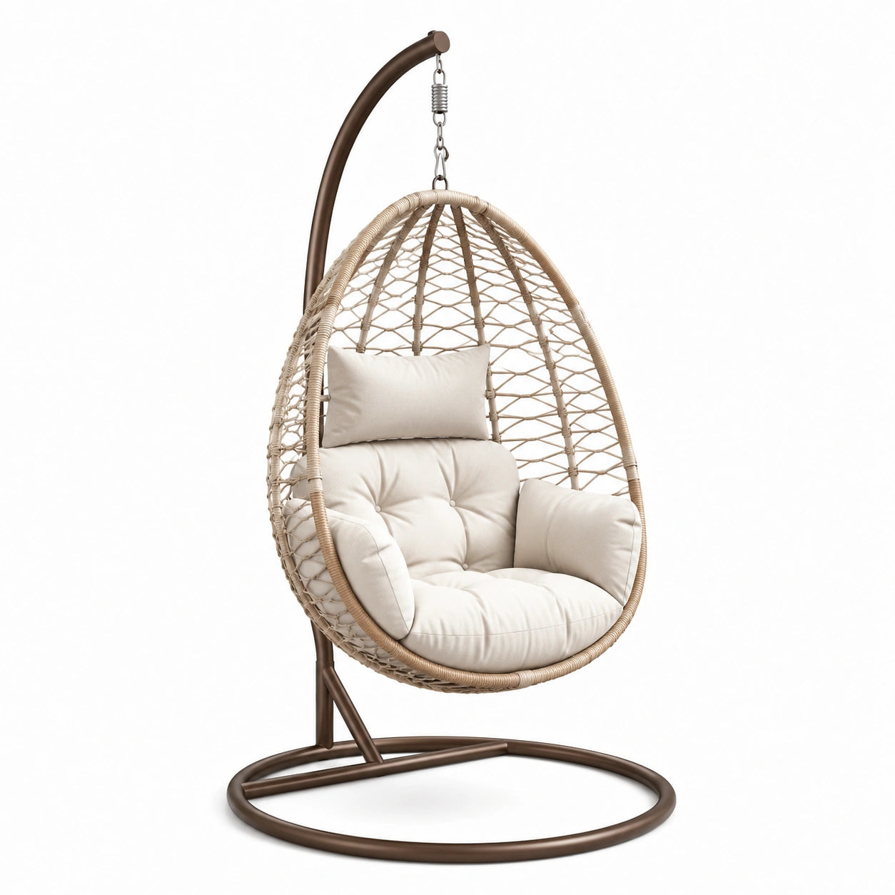 Hängesessel Ei-Form mit Kissen Beige Stahl und Rattanimitat
