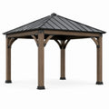 Gartenpavillon Aluminium Holzoptik mit Stahl Dach 3x3 m Braun/Schwarz