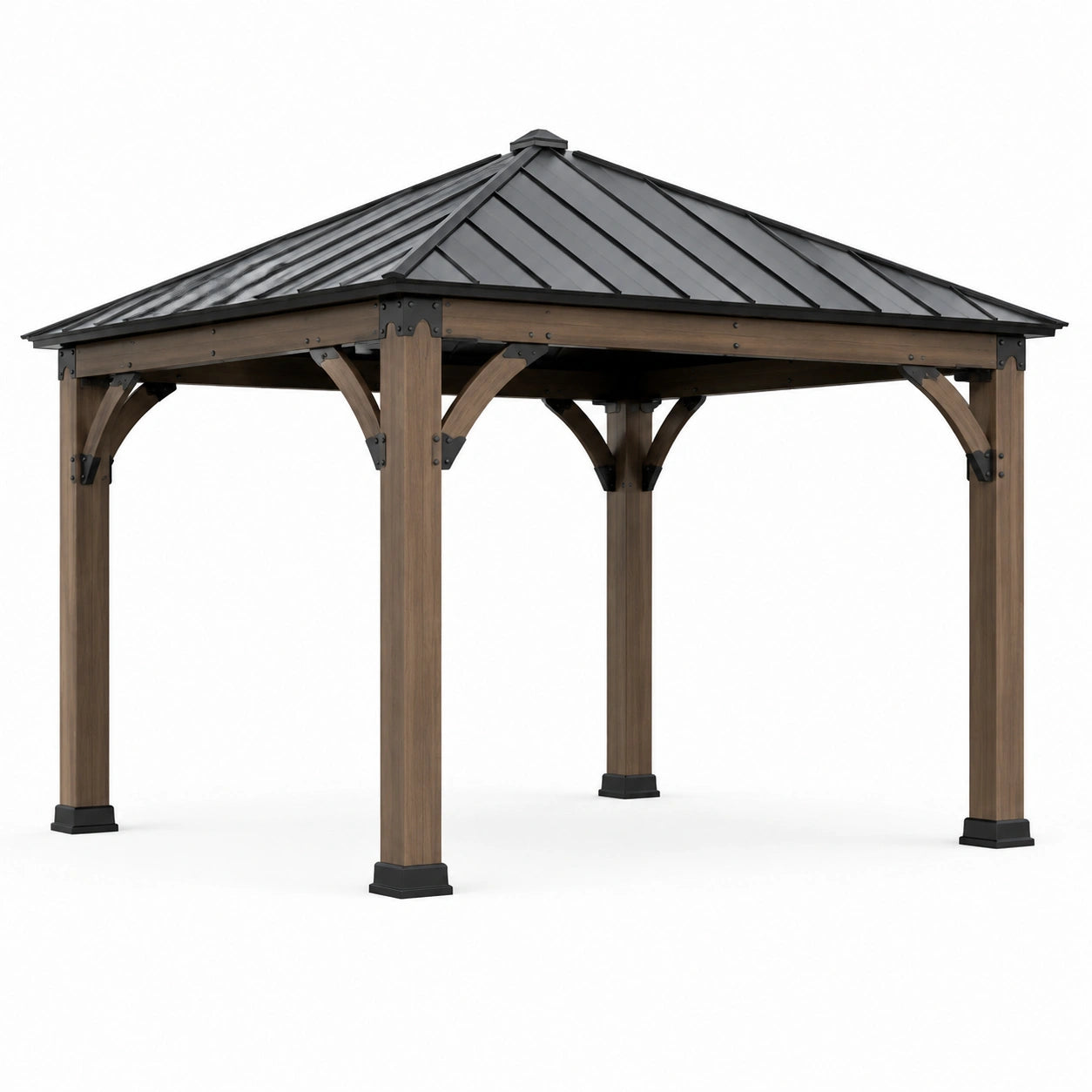Gartenpavillon Aluminium Holzoptik mit Stahl Dach 3x3 m Braun/Schwarz