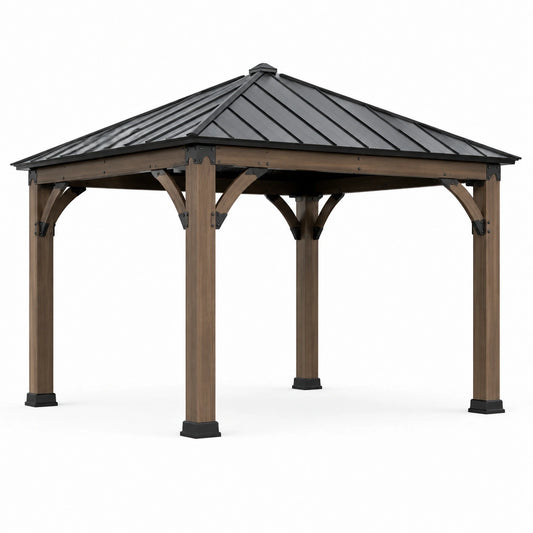 Gartenpavillon Aluminium Holzoptik mit Stahl Dach 3x3 m Braun/Schwarz