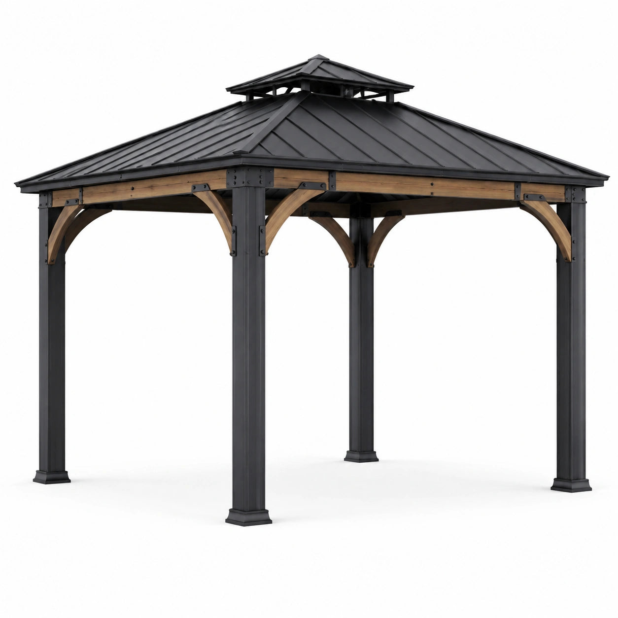 Pavillon 3x3m Aluminium Stahl Holzoptik Schwarz